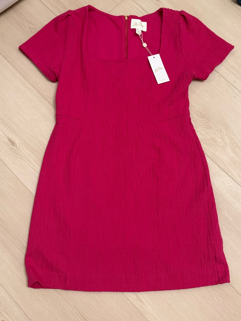 Lilly Pulitzer Hot Pink Short-Sleeve Square Neck Dress